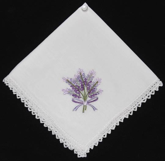 Embroidered lace edge handkerchief "Lavender" Style. CODE: EHC-LAV